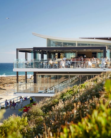Popular oceanfront dining spot at Merewether Beach, close to Marche Home Stay.