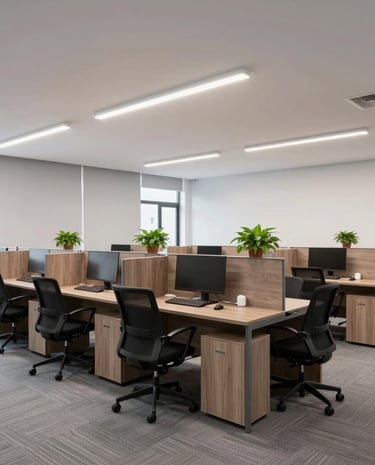 Before and after photos of a commercial interior renovation with fresh, inviting design.