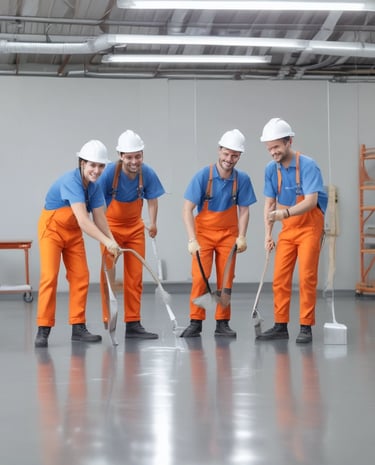 Team members discussing waterproofing plans at a construction site in Gwalior.