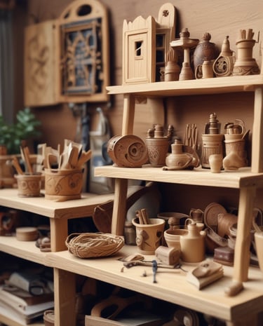 A cozy rustic room with warm earth tones, cushions on the floor, and soft natural light filtering through wooden windows.