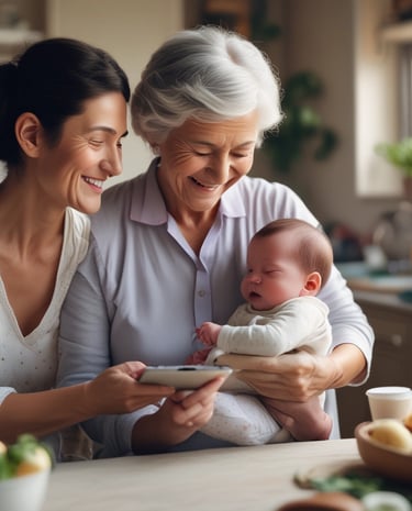 Close-up of a smartphone screen showing a supportive chat conversation about baby care.