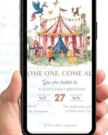 A hand holding smartphone that shows invitation ready for printing.