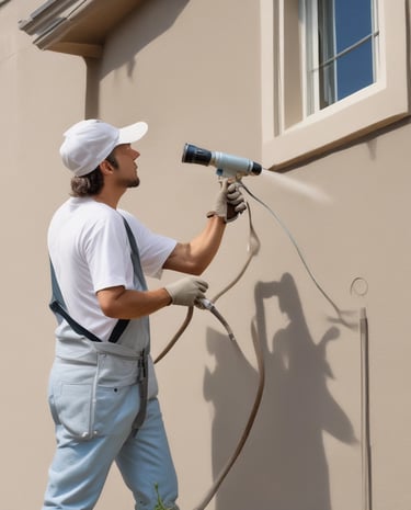Close-up of a painter's hand rolling paint on an interior wall with precision and care.