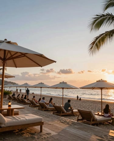 Elegant champagne glasses sparkling on a sunlit terrace overlooking the sea.
