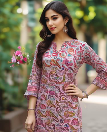 A vibrant display of colorful garments hanging on a rack, showcasing a variety of styles and fabrics.