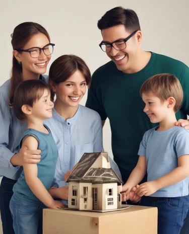 A happy family reviewing their investment plans together at home.