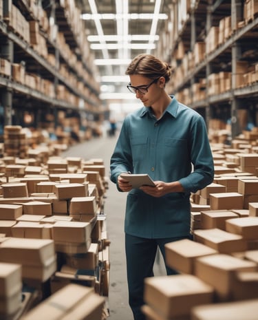 Warehouse shelves stocked with diverse products ready for shipment.