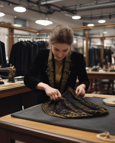 Close-up of sophisticated Holland & Sherry fabric with intricate weave patterns.