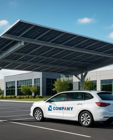 Happy family in front of their home with solar panels, smiling and enjoying natural light.