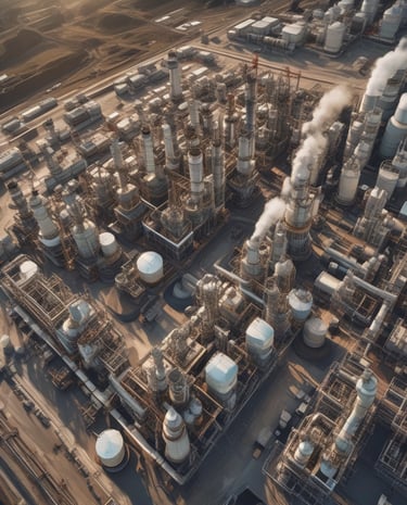 A team of professionals collaborating in a modern office with petrochemical charts on screens.