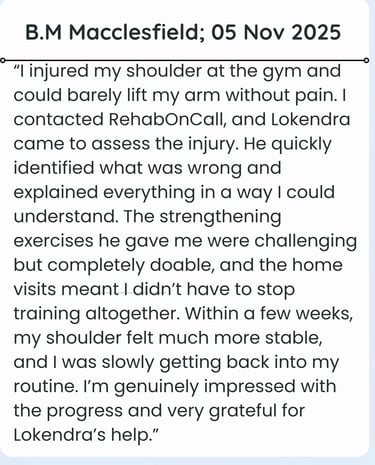 Patient review about physiotherapy services after shoulder pain