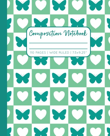 GREEN COMPOSITION NOTEBOOK - Butterflies & Hearts