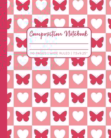 AUTUMN RED COMPOSITION NOTEBOOK - Butterflies & Hearts