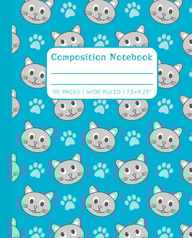 TEAL COMPOSITION NOTEBOOK - Cats & Paws