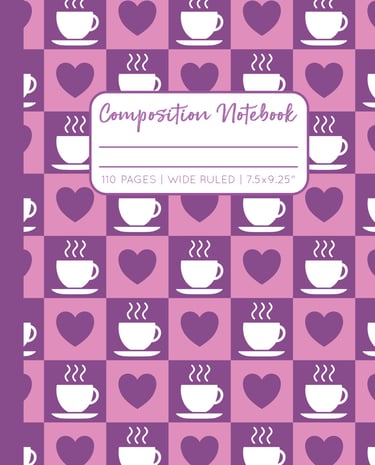 PLUM-PINK COMPOSITION NOTEBOOK - Coffee & Hearts