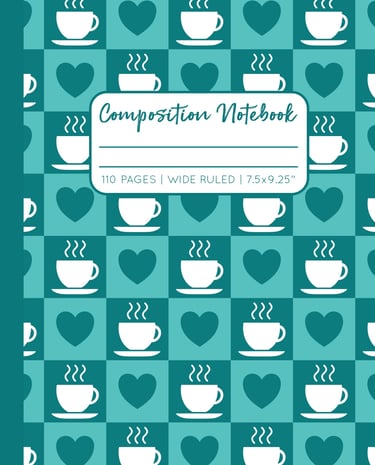 TEAL COMPOSITION NOTEBOOK - Coffee & Hearts