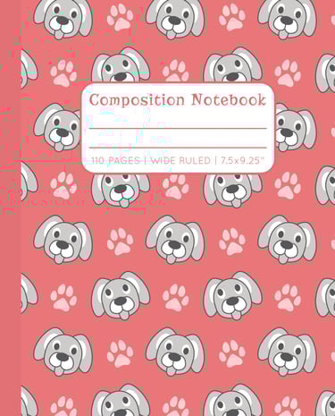 PEACH RED COMPOSITION NOTEBOOK - Dogs & Paws