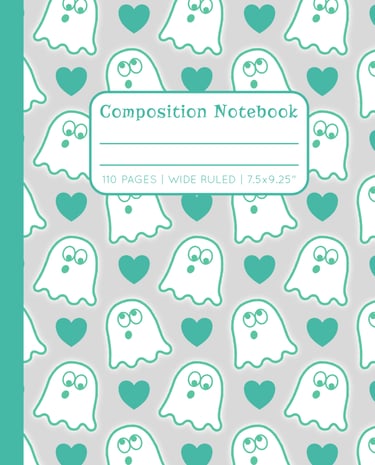 Green & Silver-Gray COMPOSITION NOTEBOOK - Cute Ghosts