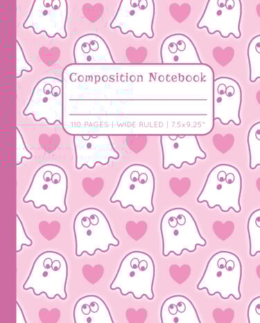 PINK COMPOSITION NOTEBOOK - Cute Ghosts & Hearts