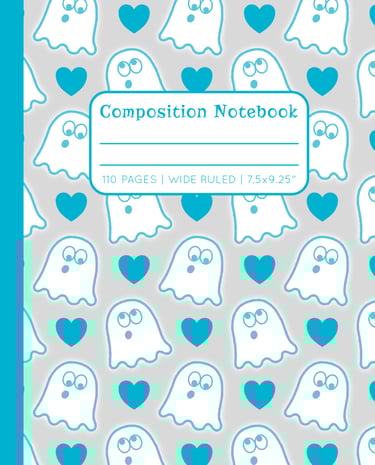Teal & Silver-Gray COMPOSITION NOTEBOOK - Cute Ghosts