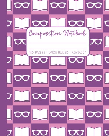 PLUM-PINK COMPOSITION NOTEBOOK - Reading Glasses & Book
