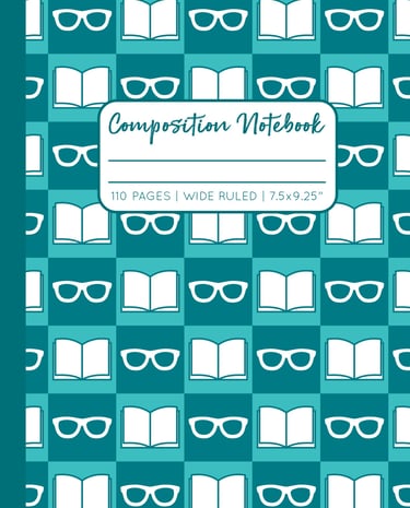 TEAL COMPOSITION NOTEBOOK - Reading Glasses & Book