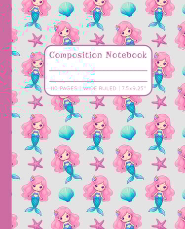 PINK & SILVER-GRAY COMPOSITION NOTEBOOK - Mermaids
