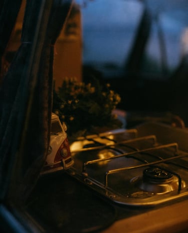 Minimalist kitchen setup inside a campervan
