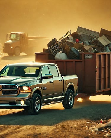 Truck hauling junk in landfill 
