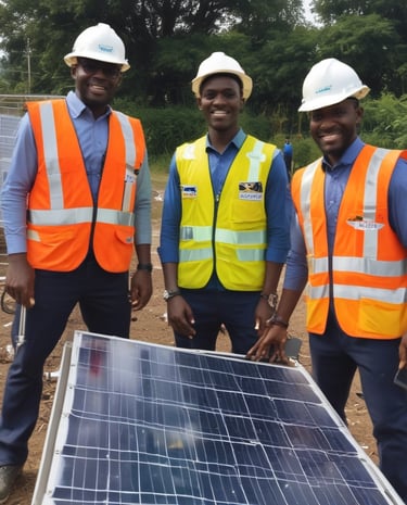 Rows of solar panels are arranged in a diagonal pattern across a green field. The panels are uniformly spaced and cover a large area, emphasizing renewable energy and sustainability.