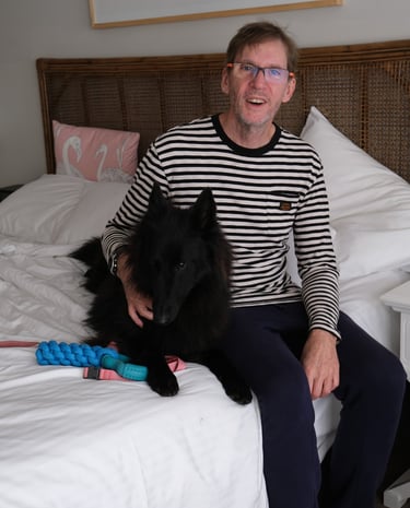 owner of SEODevPro with his service dog