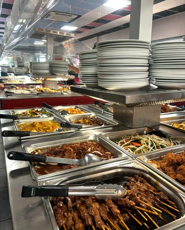 a buffet with many different types of food