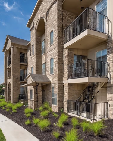 a building with trees in the front