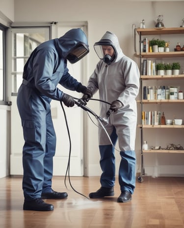 A brightly colored red and black bug with distinctive circular patterns is situated on a light gray surface. Its elongated body and six legs are visible, along with a pair of antennae.