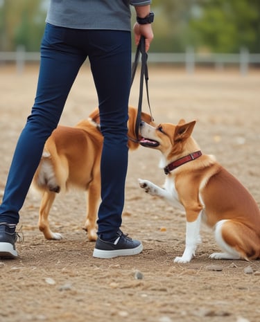 A happy dog with its trainer after a successful training session.