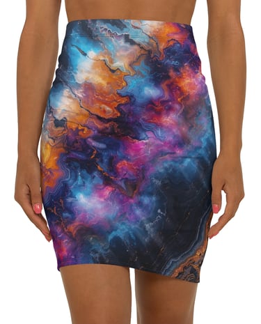 colorful cosmic pencil skirt