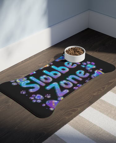a pet feeding mat with a food bowl