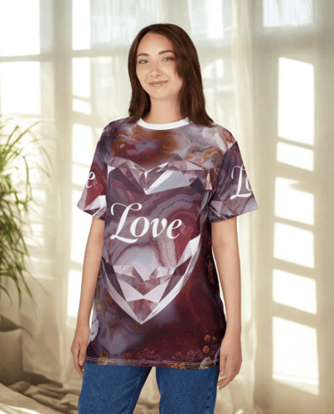 woman wearing love shirt