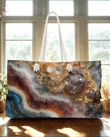 a weekender bag near a window