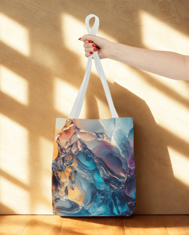 someone holding a tote bag up