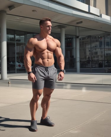 A muscular man is in a gym setting, wearing a black tank top with 'P&F Pharma' printed on it. He appears to be focused and strong, engaged in weightlifting.