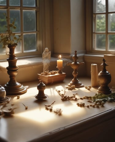 A cozy home setting featuring curated religious art and decor.