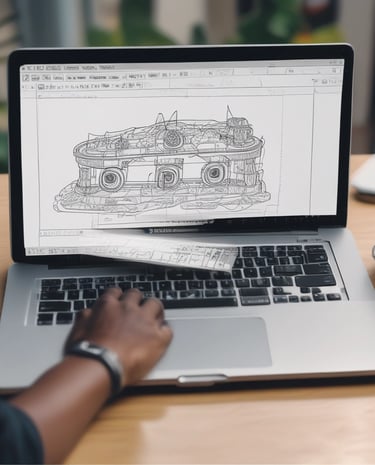 Close-up of a student working on a graphic design project on a laptop with creative materials around.