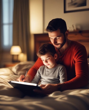 A child reading a picture book under a tree, surrounded by nature.