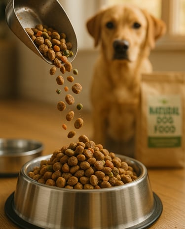 a dog is being fed by a dog in a bowl