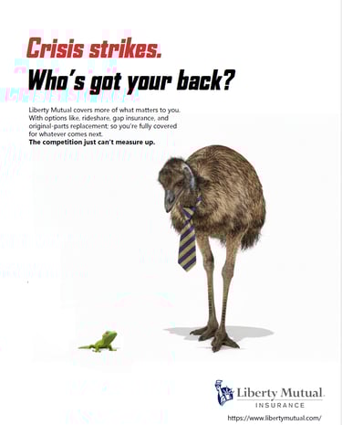 conceptual ad depicting mascots of opposing insurance agencies