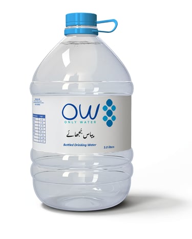 a bottle of water with a blue bottle of water