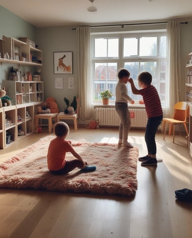 A small group of children participating in a calming nature walk.