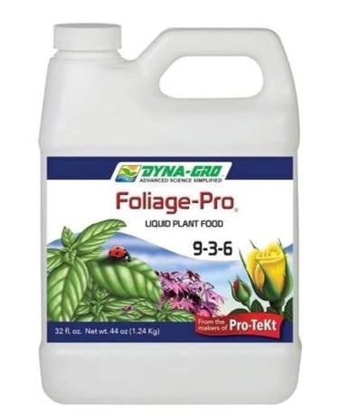 Dyna-Gro Foliage-Pro 9-3-6 liquid fertilizer used to support balanced growth in indoor plants