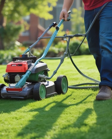 A well-maintained backyard showcasing vibrant flower beds and clean walkways.
